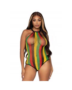 Leg Avenue Rasta Net Racer Back Bodysuit With Snap Crotch Multi Color