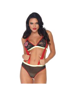 Leg Avenue 2pc Flirty Fire Fighter Lace Set Lingerie Zwart