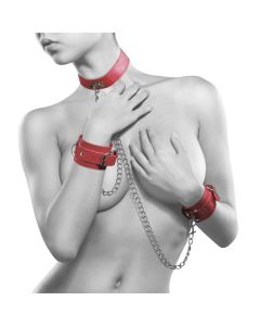 Ouch! Leather Collar and Handcuffs Rood